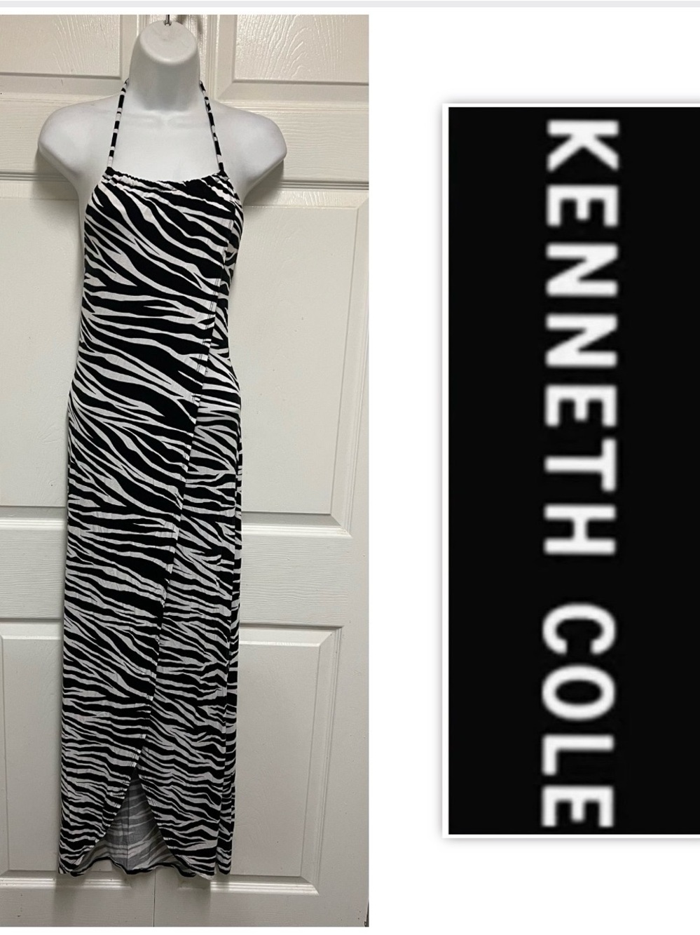 Kenneth Cole Reaction Zebra Print Halter Wrap Maxi Dress